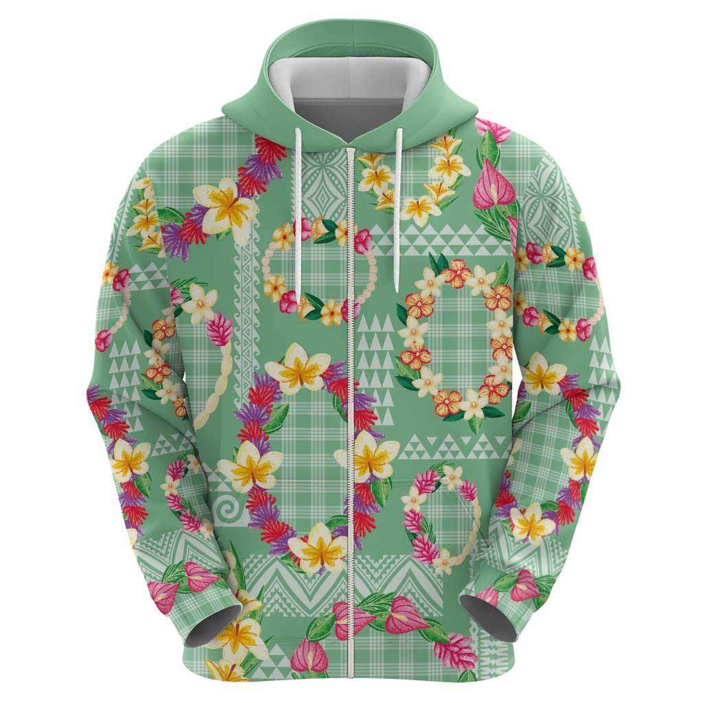 Hawaiian Leis Hoodie Kakau Tattoos and Palaka Pastel Green Color