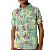 Hawaiian Leis Kid Polo Shirt Kakau Tattoos and Palaka Pastel Green Color