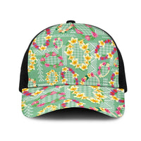 Hawaiian Leis Mesh Trucker Cap Kakau Tattoos and Palaka Pastel Green Color