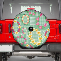 Hawaiian Leis Spare Tire Cover Kakau Tattoos and Palaka Pastel Green Color