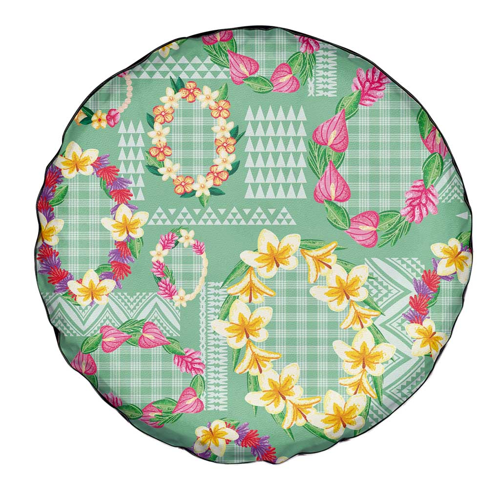 Hawaiian Leis Spare Tire Cover Kakau Tattoos and Palaka Pastel Green Color