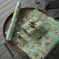 Hawaiian Leis Wrapping Paper Kakau Tattoos and Palaka Pastel Green Color LT03 - Polynesian Pride