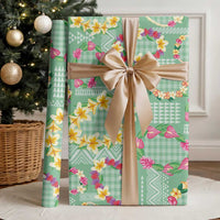 Hawaiian Leis Wrapping Paper Kakau Tattoos and Palaka Pastel Green Color LT03 - Polynesian Pride