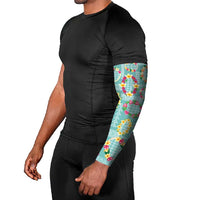 Hawaiian Leis Arm Sleeves Kakau Tattoos and Palaka Pastel Teal Color LT03 - Polynesian Pride