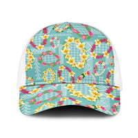 Hawaiian Leis Baseball Net Cap Kakau Tattoos and Palaka Pastel Teal Color