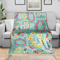 Hawaiian Leis Blanket Kakau Tattoos and Palaka Pastel Teal Color