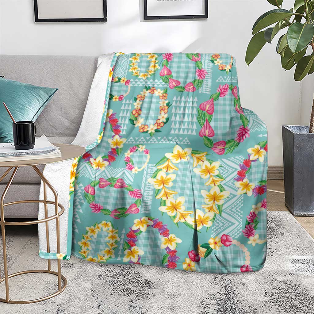 Hawaiian Leis Blanket Kakau Tattoos and Palaka Pastel Teal Color
