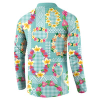 Hawaiian Leis Button Sweatshirt Kakau Tattoos and Palaka Pastel Teal Color LT03 - Polynesian Pride