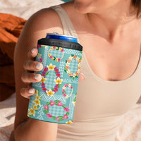 Hawaiian Leis 4 in 1 Can Cooler Tumbler Kakau Tattoos and Palaka Pastel Teal Color