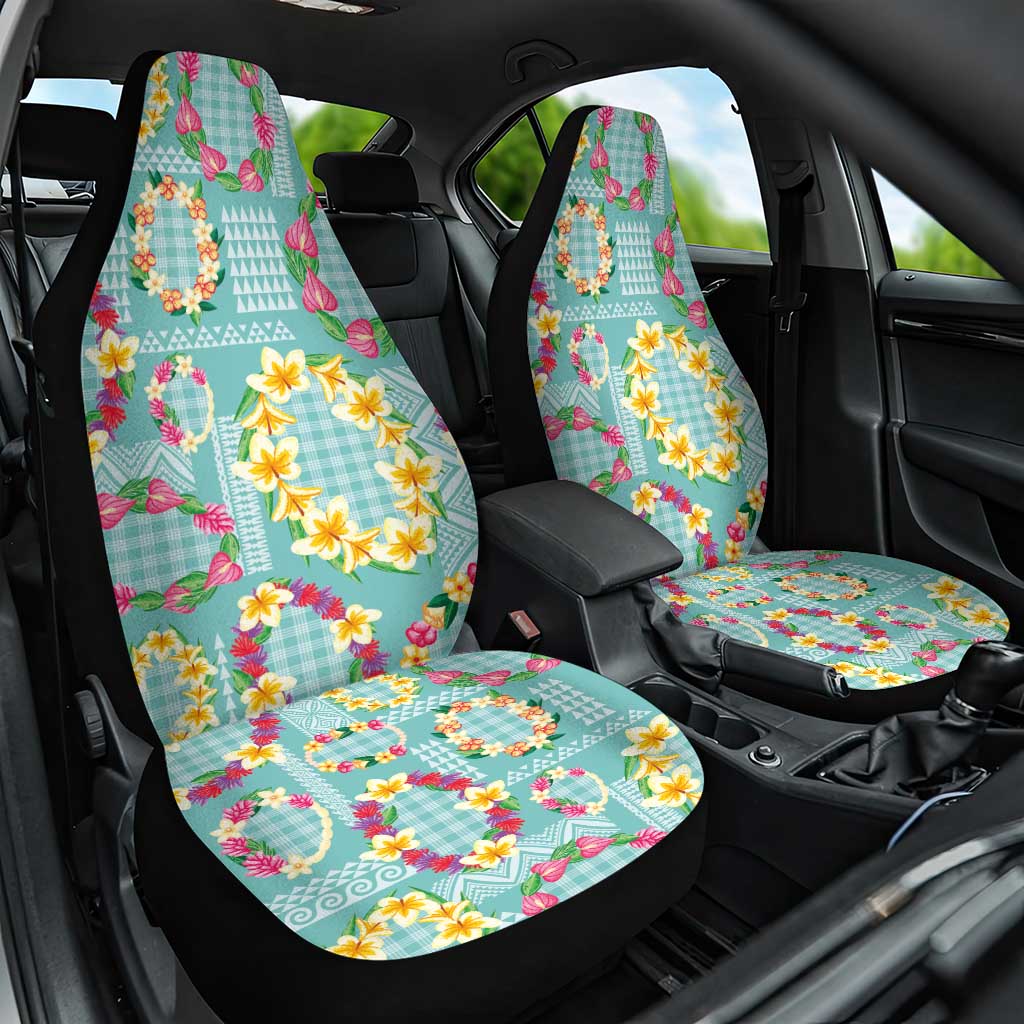 Hawaiian Leis Car Seat Cover Kakau Tattoos and Palaka Pastel Teal Color
