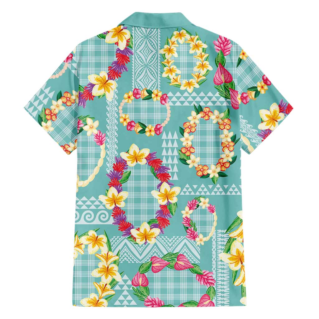 Hawaiian Leis Family Matching Mermaid Dress and Hawaiian Shirt Kakau Tattoos and Palaka Pastel Teal Color