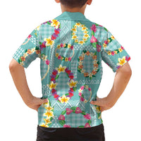 Hawaiian Leis Family Matching Tank Maxi Dress and Hawaiian Shirt Kakau Tattoos and Palaka Pastel Teal Color