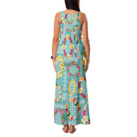 Hawaiian Leis Family Matching Tank Maxi Dress and Hawaiian Shirt Kakau Tattoos and Palaka Pastel Teal Color
