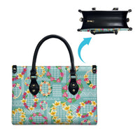 Hawaiian Leis Leather Bag Kakau Tattoos and Palaka Pastel Teal Color LT03 - Polynesian Pride