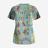 Hawaiian Leis Scrub Top Kakau Tattoos and Palaka Pastel Teal Color LT03 - Polynesian Pride