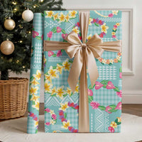 Hawaiian Leis Wrapping Paper Kakau Tattoos and Palaka Pastel Teal Color