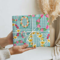 Hawaiian Leis Wrapping Paper Kakau Tattoos and Palaka Pastel Teal Color
