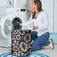 Hawaiian Leis Laundry Basket Kakau Tattoos and Palaka Pastel Grayscale LT03 - Polynesian Pride
