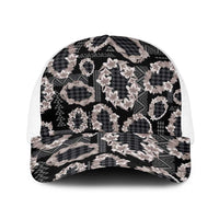 Hawaiian Leis Baseball Net Cap Kakau Tattoos and Palaka Pastel Grayscale LT03 One Size White Black - Polynesian Pride
