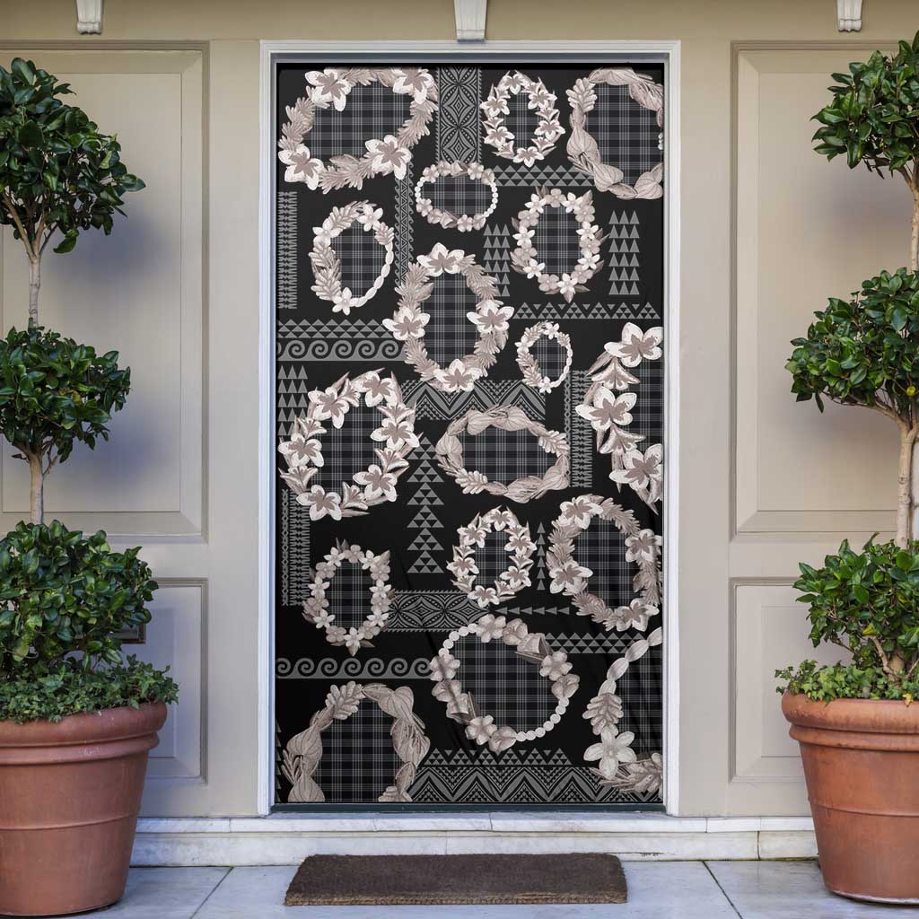 Hawaiian Leis Door Cover Kakau Tattoos and Palaka Pastel Grayscale LT03 Black - Polynesian Pride