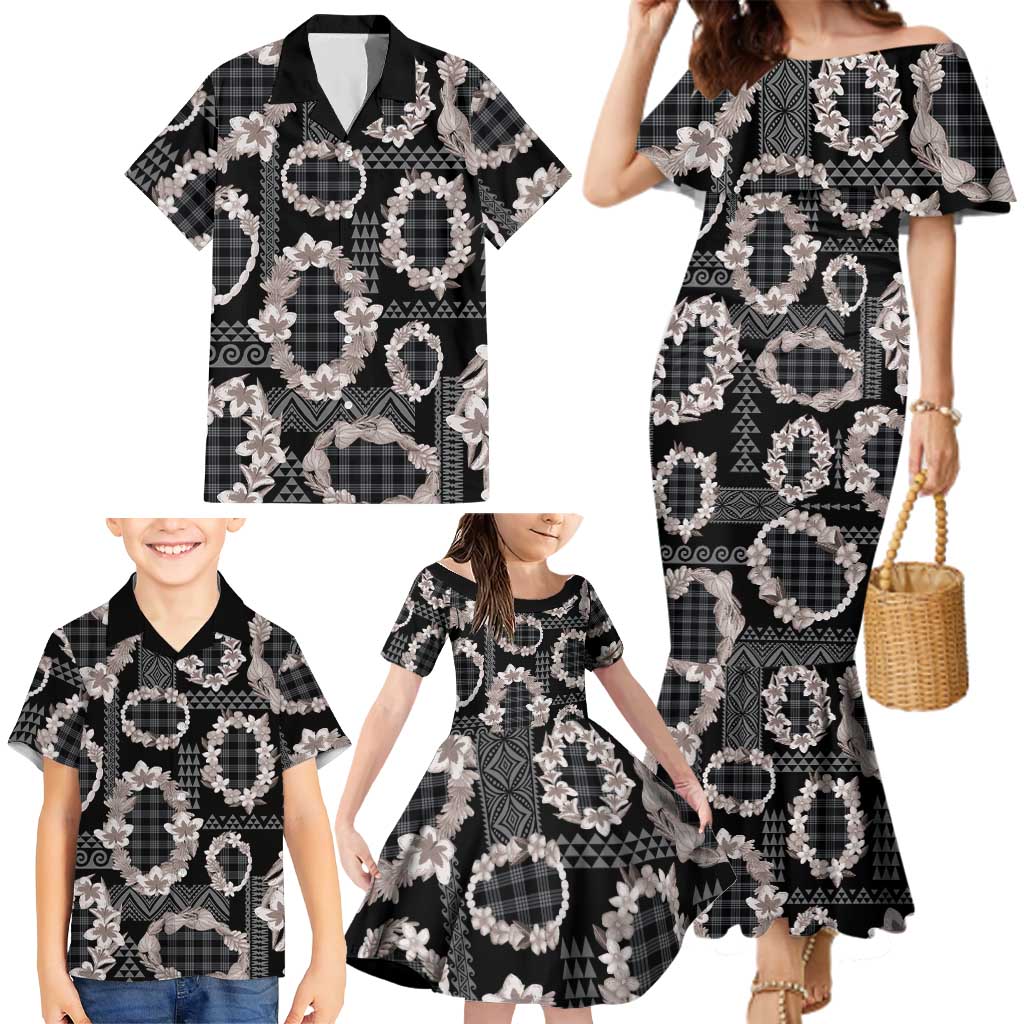 Hawaiian Leis Family Matching Mermaid Dress and Hawaiian Shirt Kakau Tattoos and Palaka Pastel Grayscale LT03 - Polynesian Pride