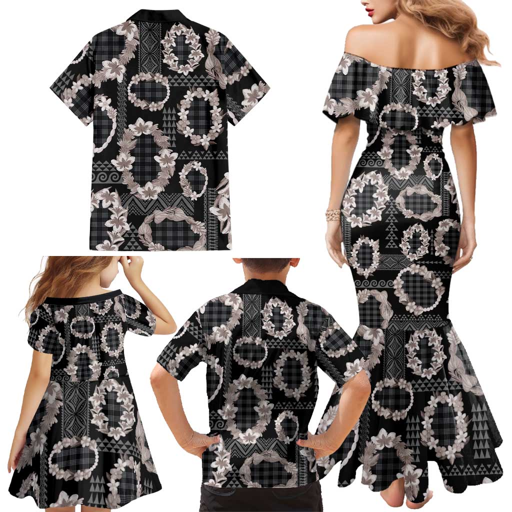 Hawaiian Leis Family Matching Mermaid Dress and Hawaiian Shirt Kakau Tattoos and Palaka Pastel Grayscale