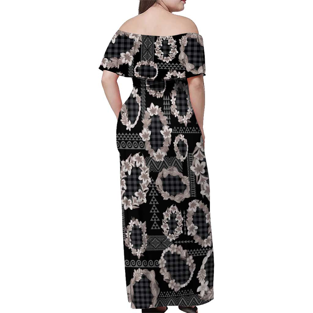 Hawaiian Leis Family Matching Off Shoulder Maxi Dress and Hawaiian Shirt Kakau Tattoos and Palaka Pastel Grayscale