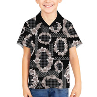 Hawaiian Leis Family Matching Off Shoulder Short Dress and Hawaiian Shirt Kakau Tattoos and Palaka Pastel Grayscale