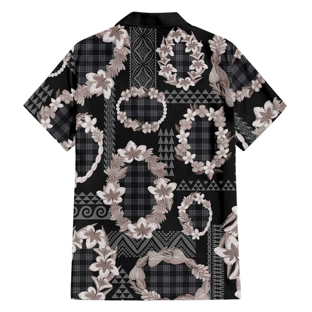 Hawaiian Leis Family Matching Short Sleeve Bodycon Dress and Hawaiian Shirt Kakau Tattoos and Palaka Pastel Grayscale