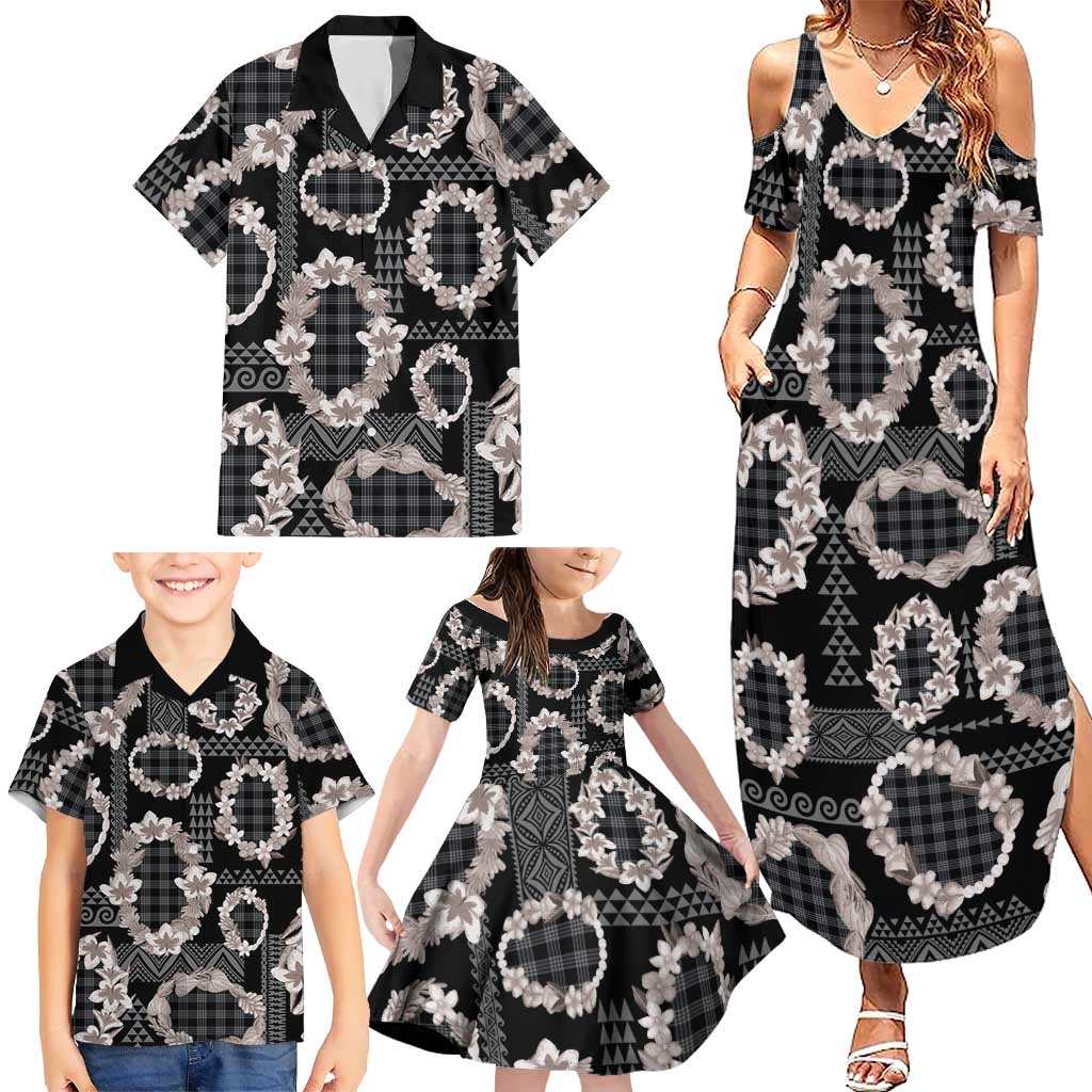 Hawaiian Leis Family Matching Summer Maxi Dress and Hawaiian Shirt Kakau Tattoos and Palaka Pastel Grayscale