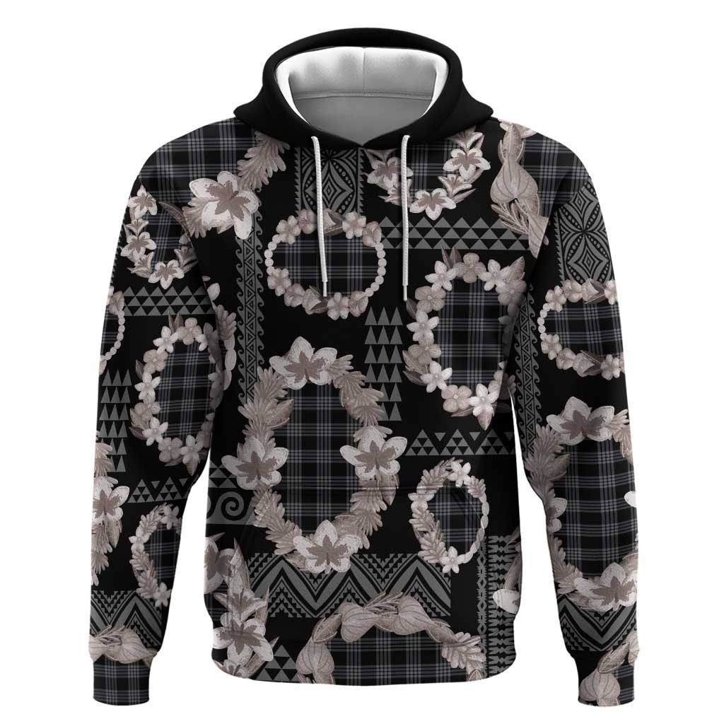 Hawaiian Leis Hoodie Kakau Tattoos and Palaka Pastel Grayscale