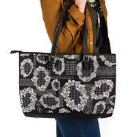 Hawaiian Leis Leather Tote Bag Kakau Tattoos and Palaka Pastel Grayscale LT03 - Polynesian Pride