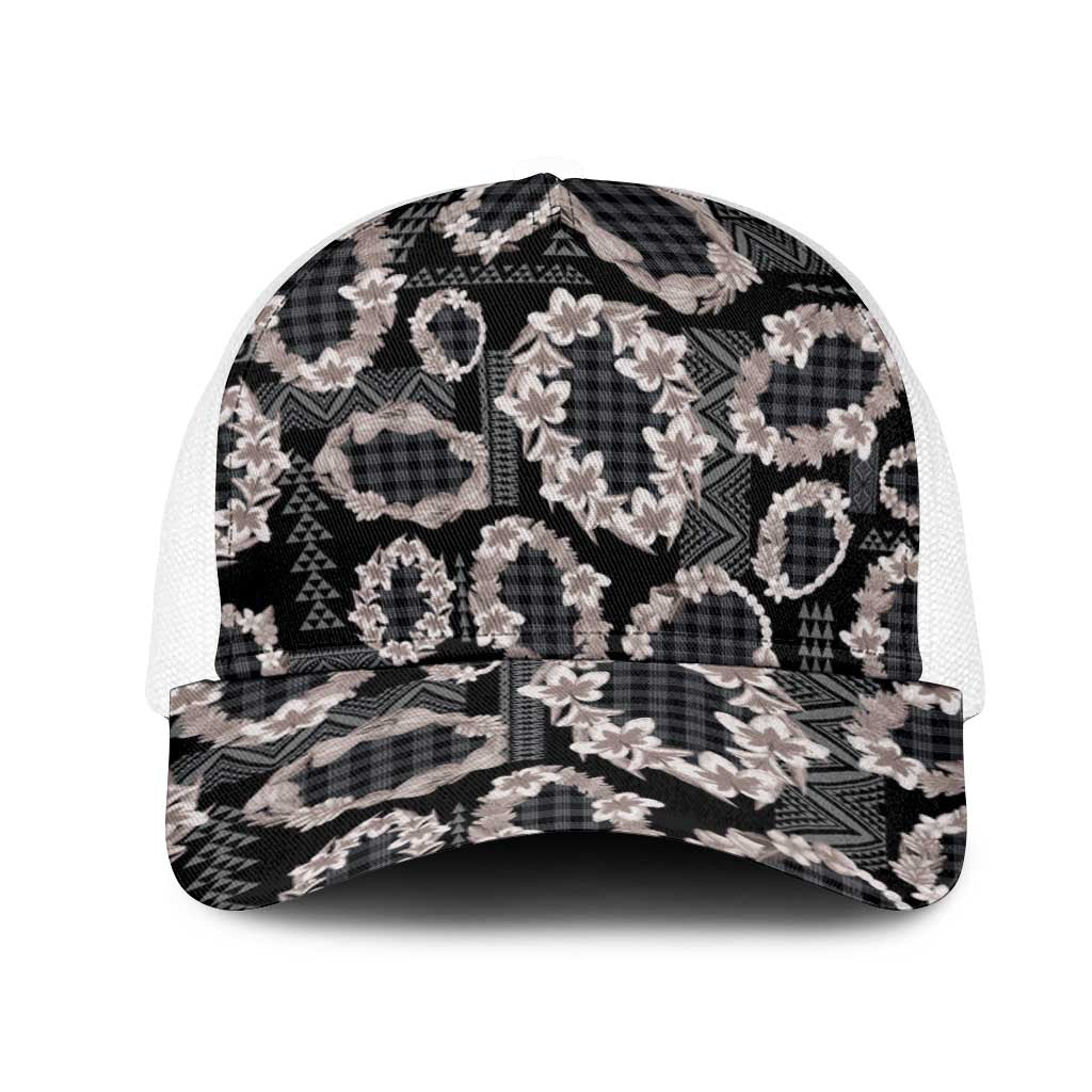 Hawaiian Leis Mesh Trucker Cap Kakau Tattoos and Palaka Pastel Grayscale
