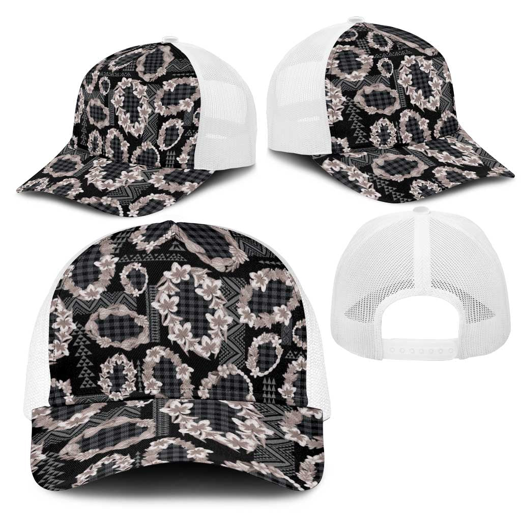 Hawaiian Leis Mesh Trucker Cap Kakau Tattoos and Palaka Pastel Grayscale