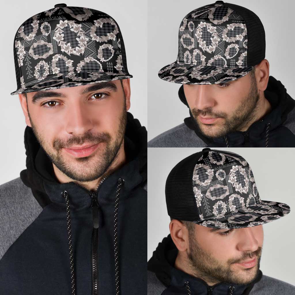 Hawaiian Leis Mesh Trucker Cap Kakau Tattoos and Palaka Pastel Grayscale