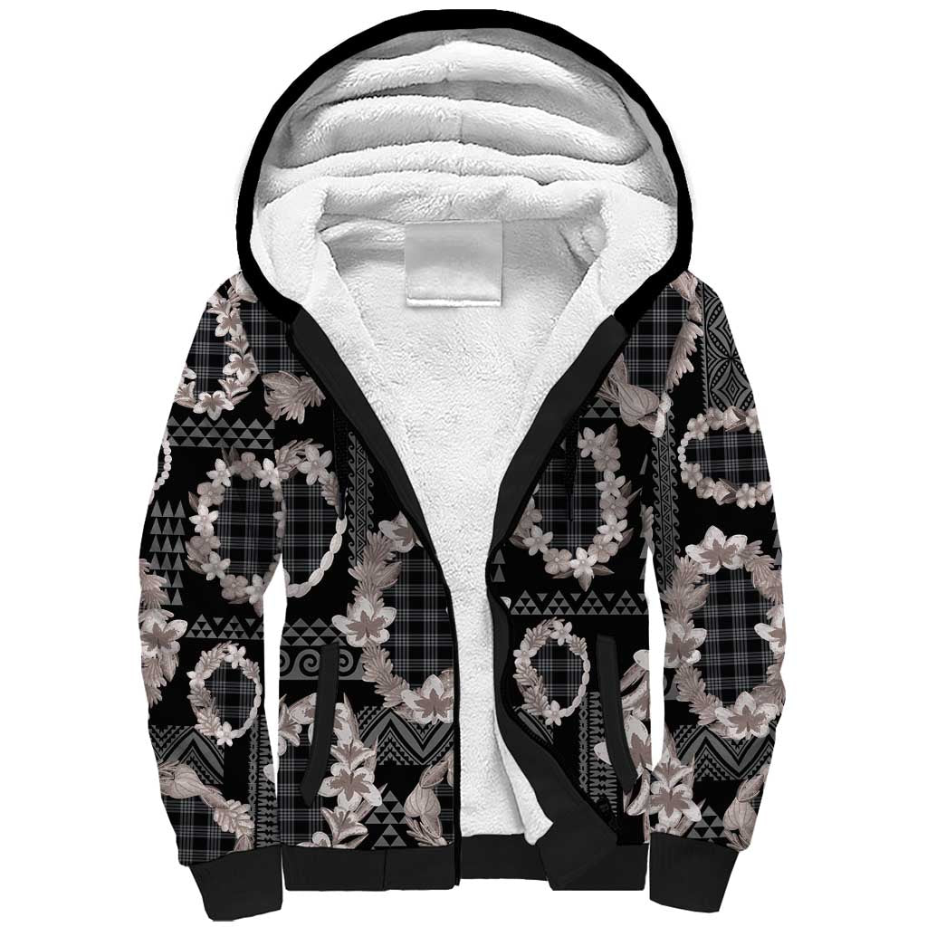 Hawaiian Leis Sherpa Hoodie Kakau Tattoos and Palaka Pastel Grayscale