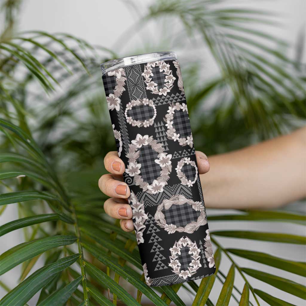 Hawaiian Leis Skinny Tumbler Kakau Tattoos and Palaka Pastel Grayscale
