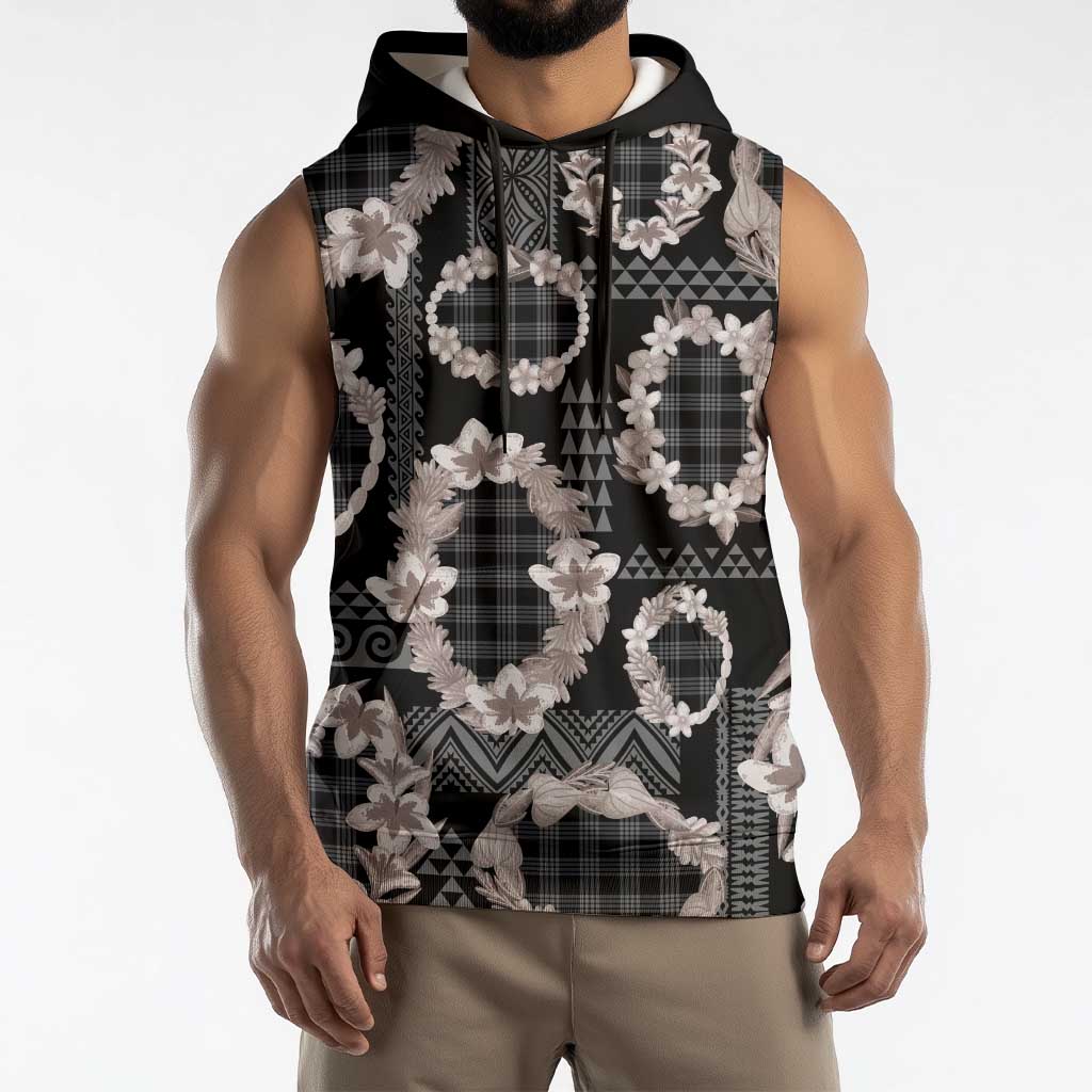 Hawaiian Leis Sleeveless Hoodie Kakau Tattoos and Palaka Pastel Grayscale LT03 - Polynesian Pride