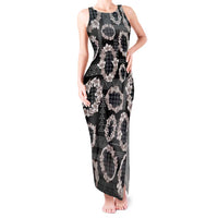 Hawaiian Leis Tank Maxi Dress Kakau Tattoos and Palaka Pastel Grayscale LT03 Women Black - Polynesian Pride
