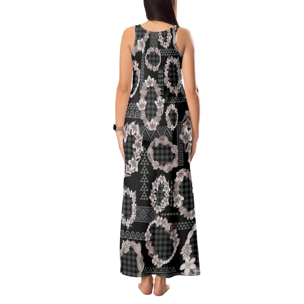 Hawaiian Leis Tank Maxi Dress Kakau Tattoos and Palaka Pastel Grayscale LT03 - Polynesian Pride