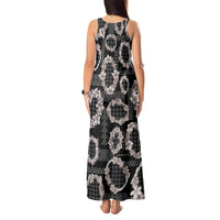 Hawaiian Leis Tank Maxi Dress Kakau Tattoos and Palaka Pastel Grayscale LT03 - Polynesian Pride