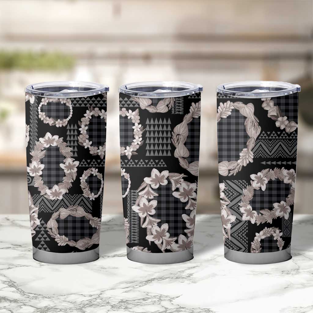 Hawaiian Leis Tumbler Cup Kakau Tattoos and Palaka Pastel Grayscale LT03 - Polynesian Pride