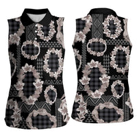 Hawaiian Leis Women Sleeveless Polo Shirt Kakau Tattoos and Palaka Pastel Grayscale