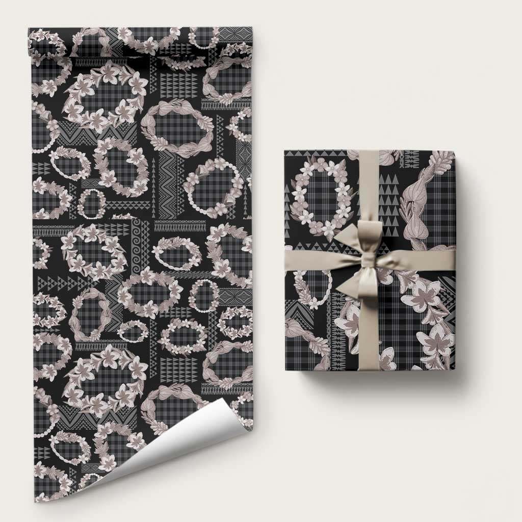 Hawaiian Leis Wrapping Paper Kakau Tattoos and Palaka Pastel Grayscale