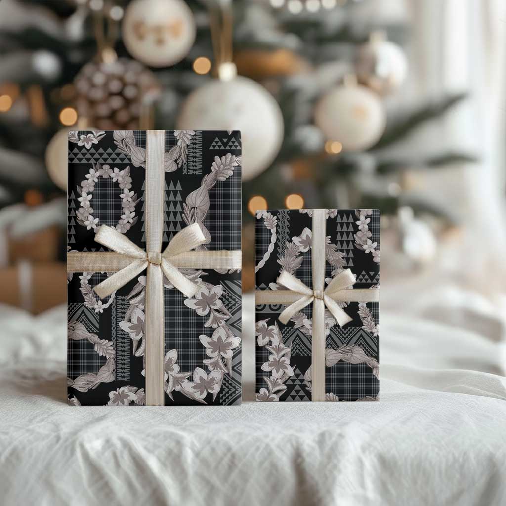 Hawaiian Leis Wrapping Paper Kakau Tattoos and Palaka Pastel Grayscale
