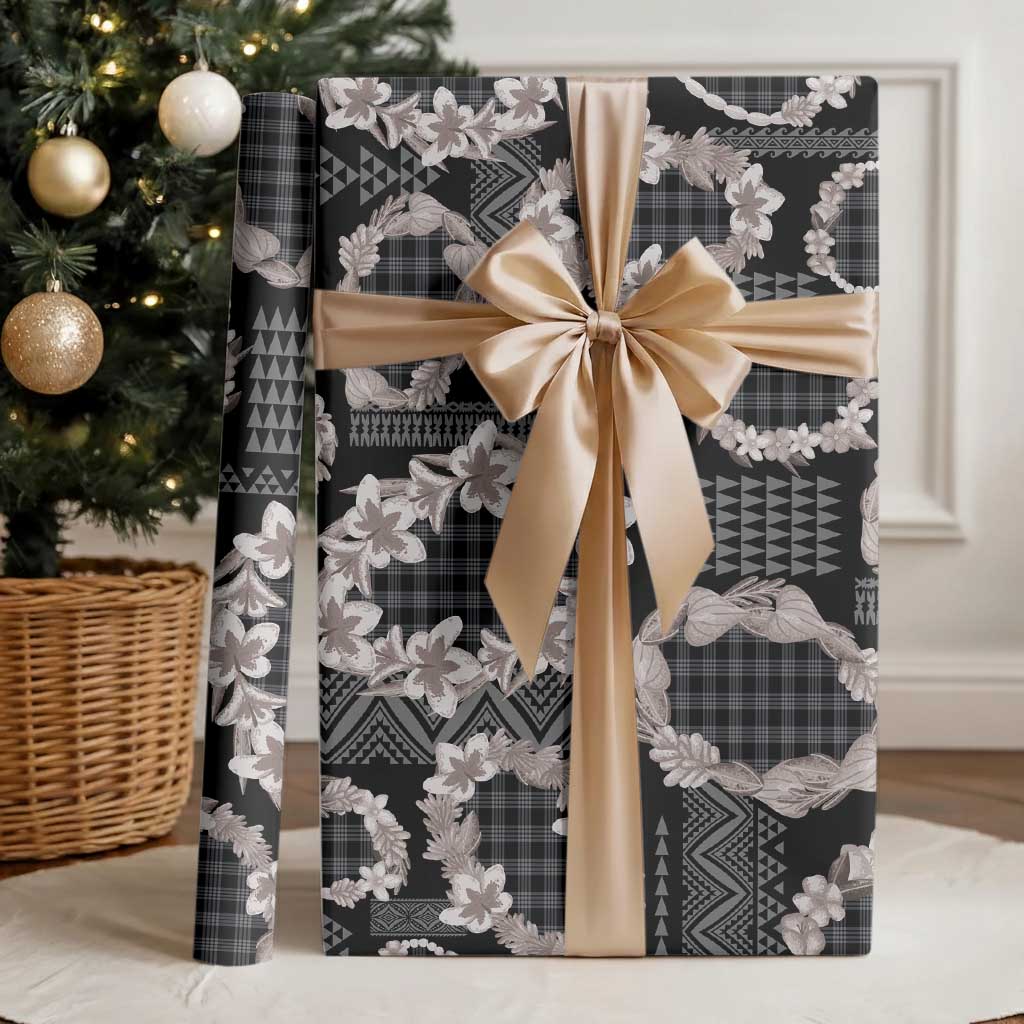 Hawaiian Leis Wrapping Paper Kakau Tattoos and Palaka Pastel Grayscale