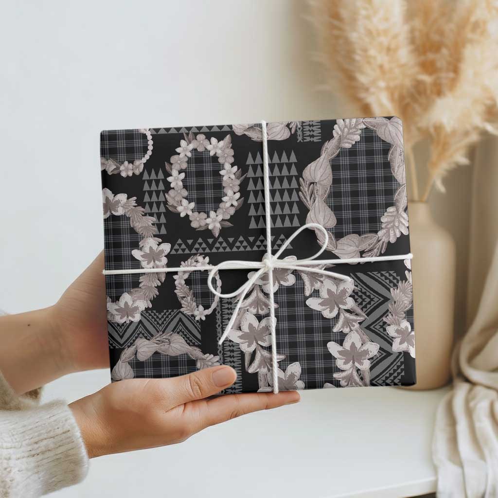 Hawaiian Leis Wrapping Paper Kakau Tattoos and Palaka Pastel Grayscale