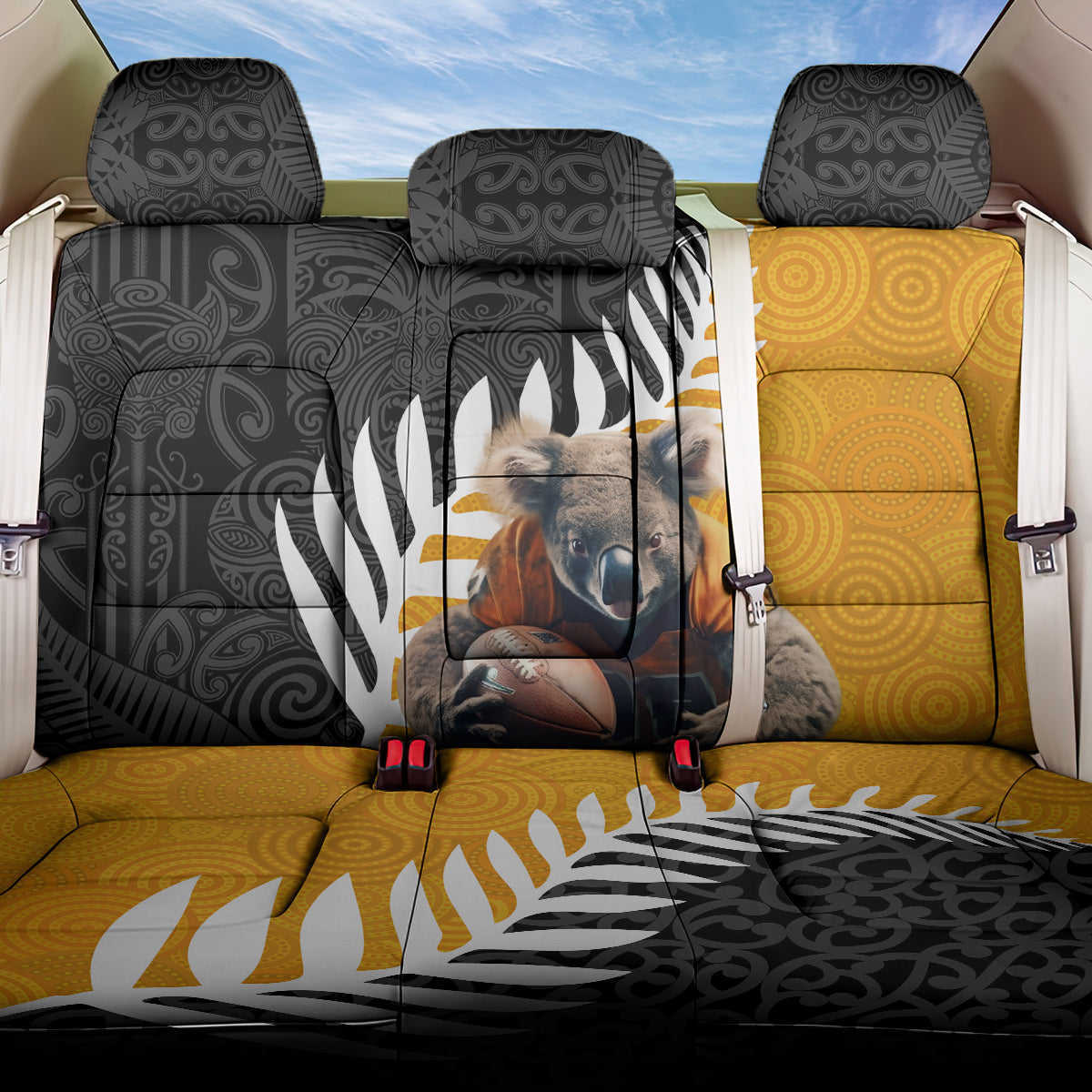 New Zealand and Australia Rugby Back Car Seat Cover Koala and Maori Warrior Together