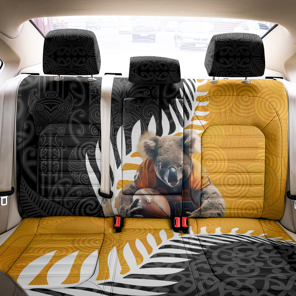 New Zealand and Australia Rugby Back Car Seat Cover Koala and Maori Warrior Together