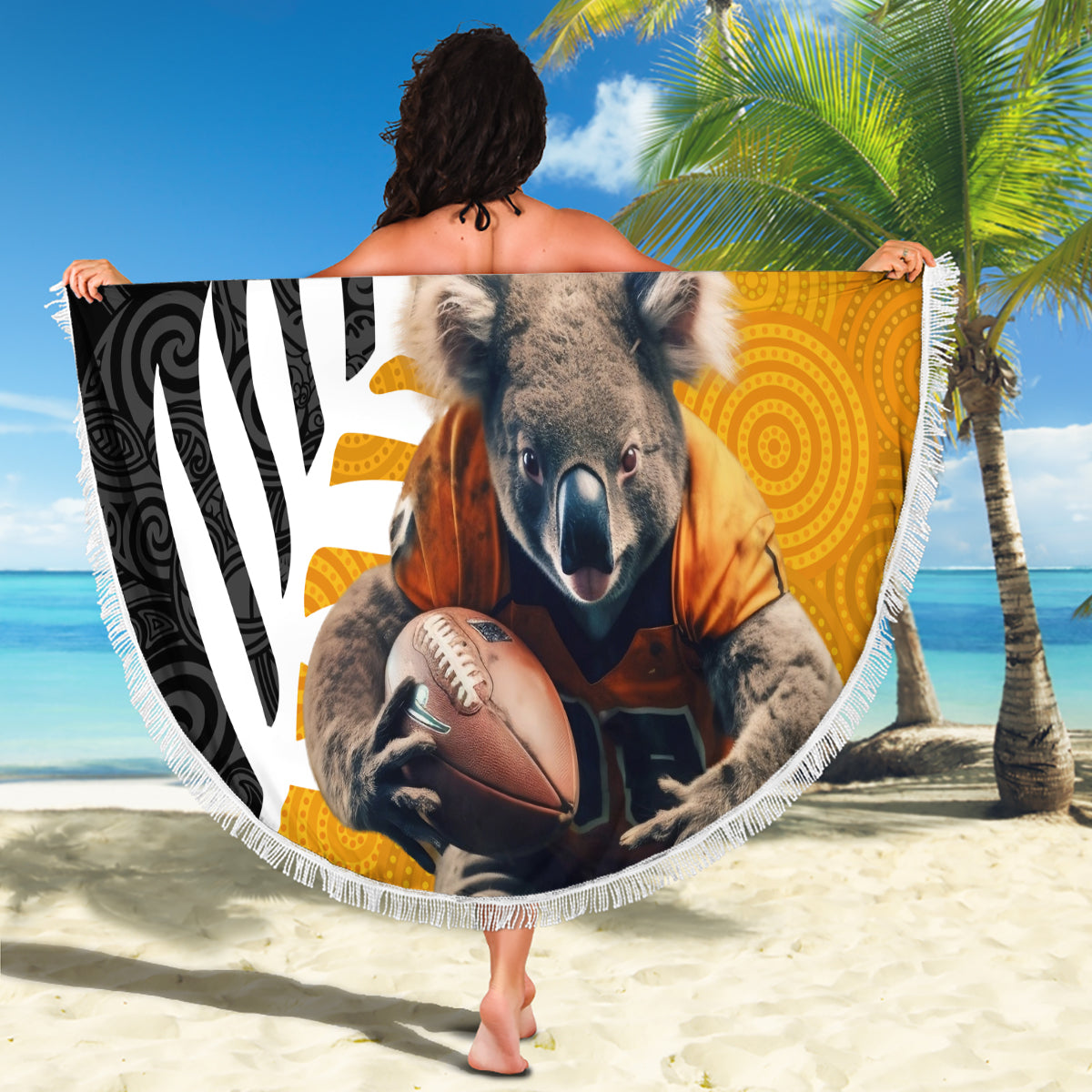New Zealand and Australia Rugby Beach Blanket Koala and Maori Warrior Together